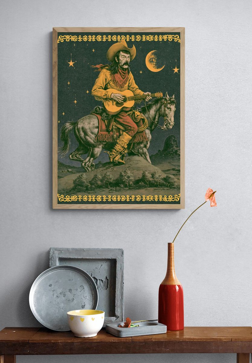Cowboy Guitar Rider Vintage Poster. — room view 3