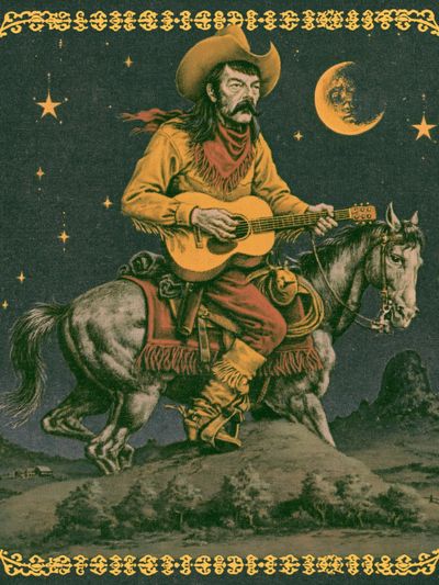 Cowboy Guitar Rider Vintage Poster. poster