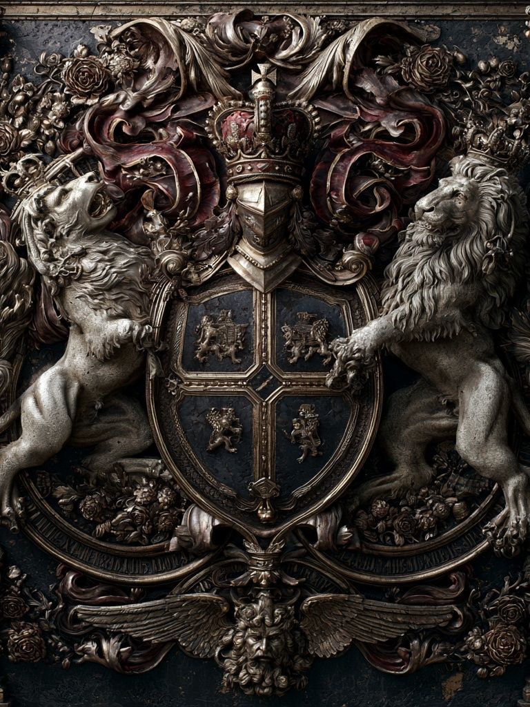 Baroque Heraldic Lions Vintage Print. poster detail