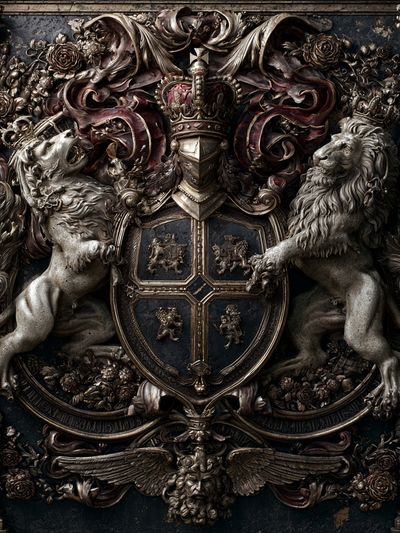 Baroque Heraldic Lions Vintage Print. poster