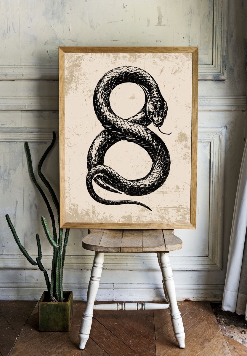 Coiled Snake Vintage Print. room preview
