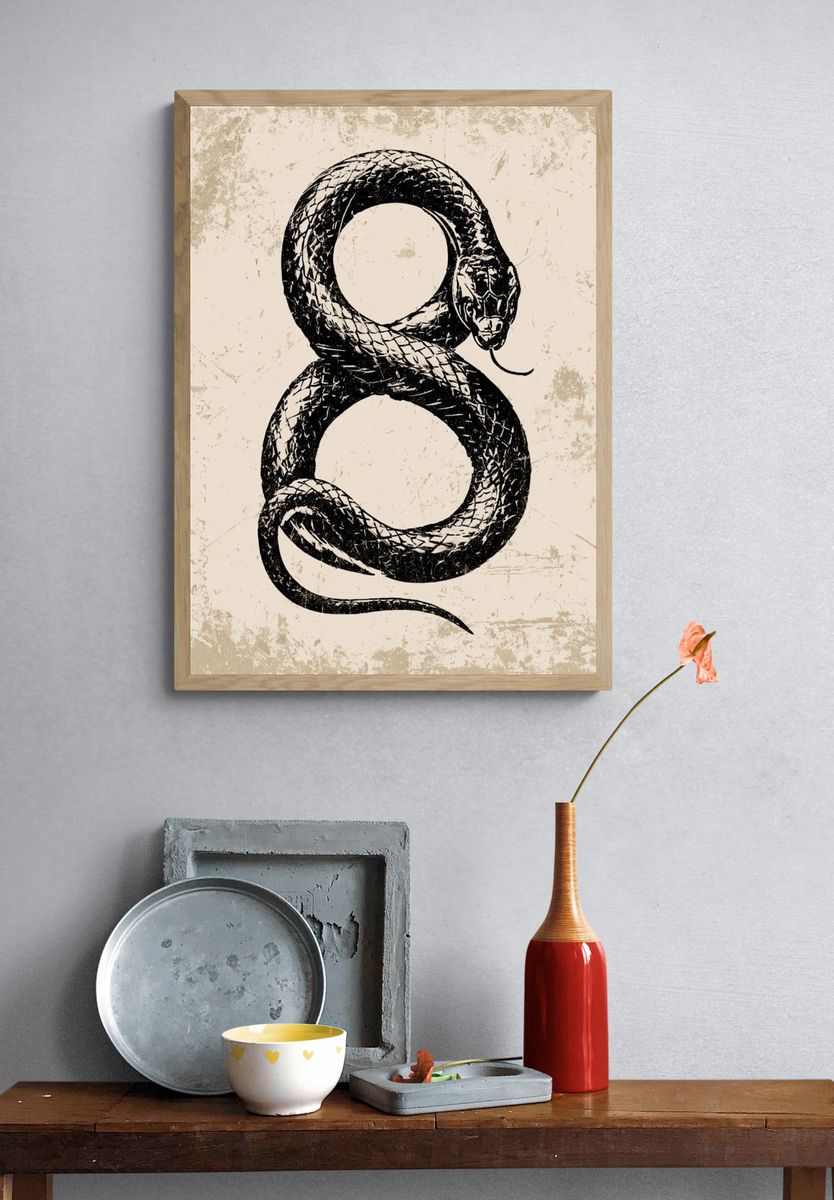 Coiled Snake Vintage Print. — room view 3