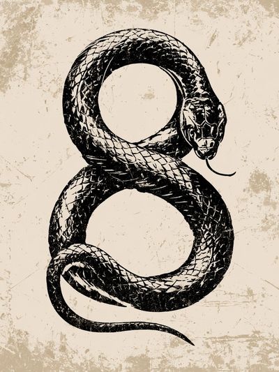 Coiled Snake Vintage Print.