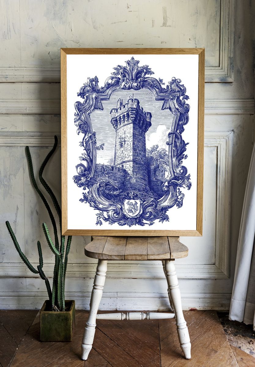 Blue Castle Crest Vintage Print room preview