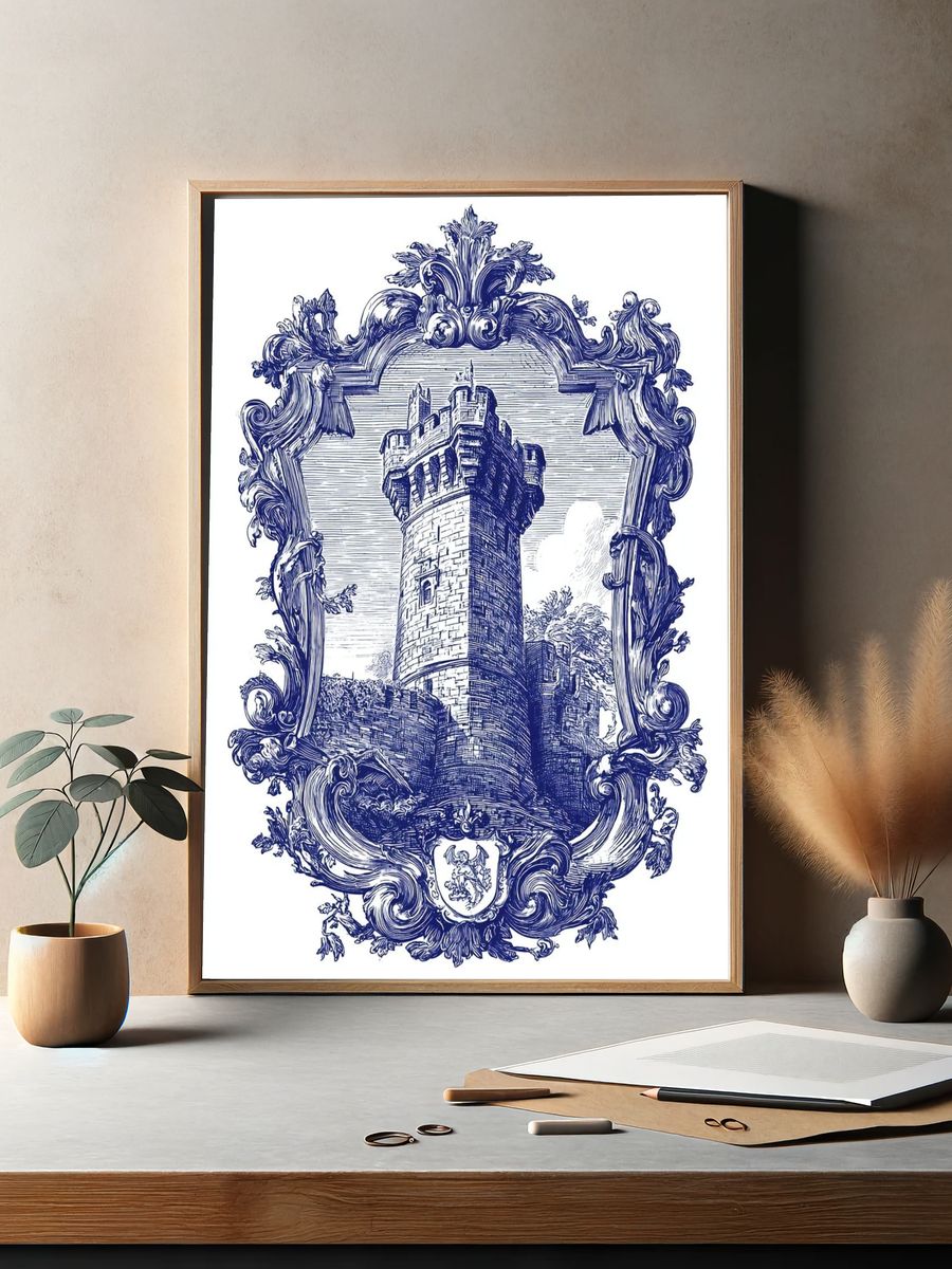 Blue Castle Crest Vintage Print. — room view 2