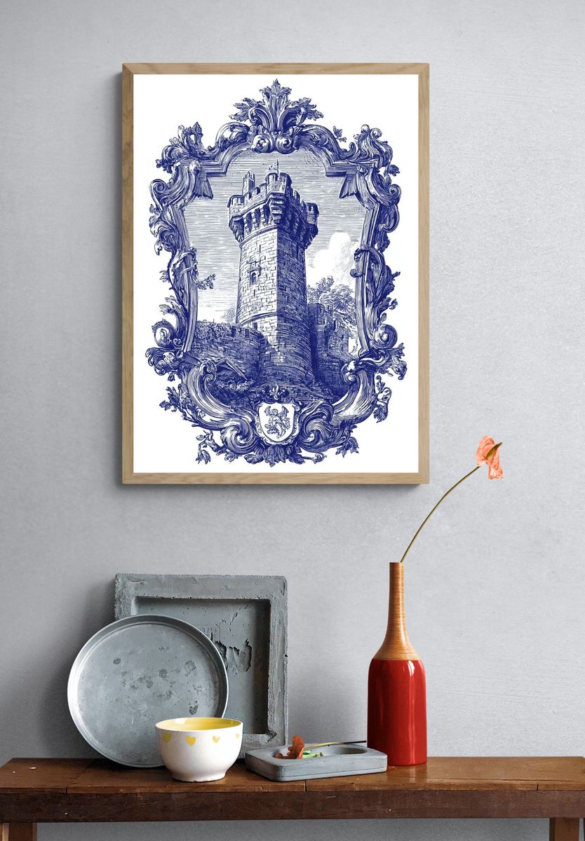 Blue Castle Crest Vintage Print. — room view 3