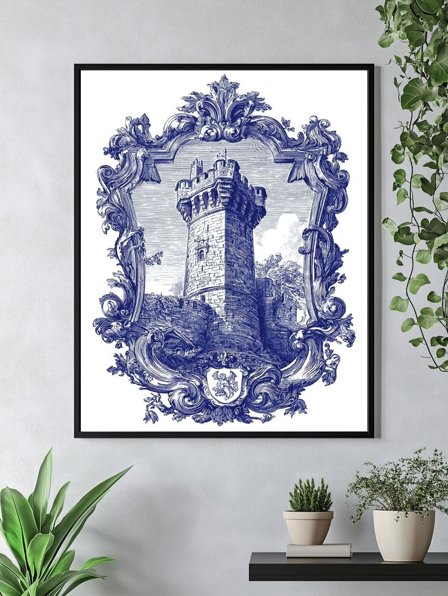 Blue Castle Crest Vintage Print. — room view 4