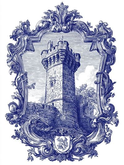 Blue Castle Crest Vintage Print
