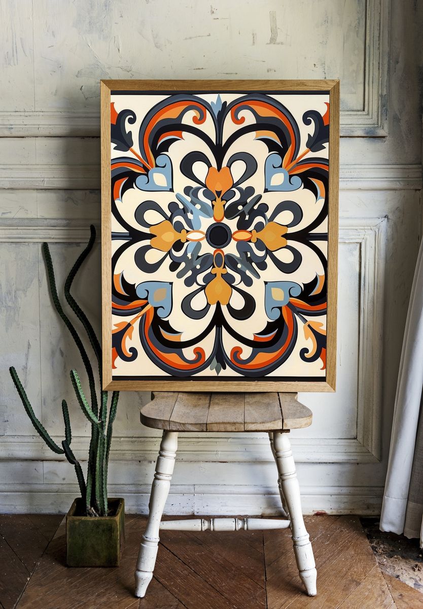 Ornate Floral Medallion — Vintage Print. room preview