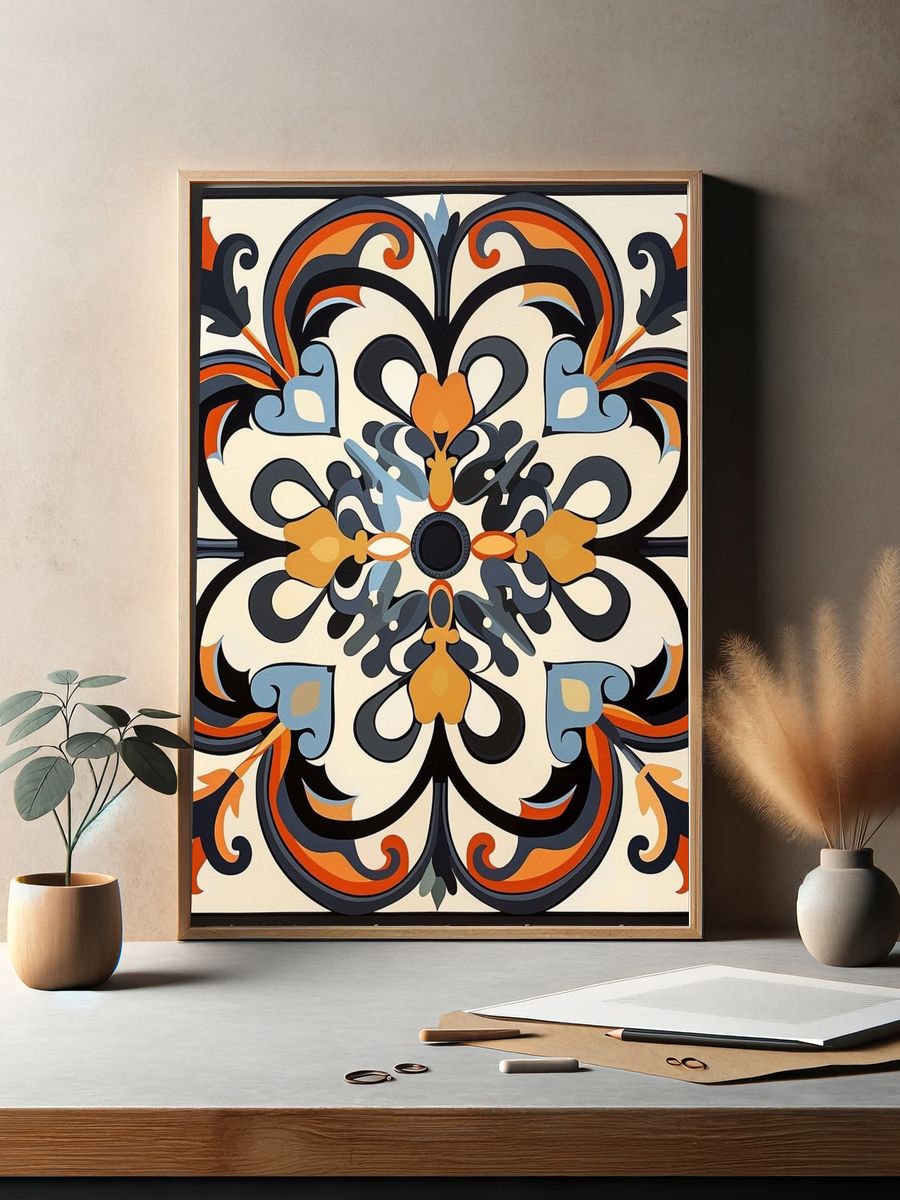 Ornate Floral Medallion — Vintage Print. — room view 2
