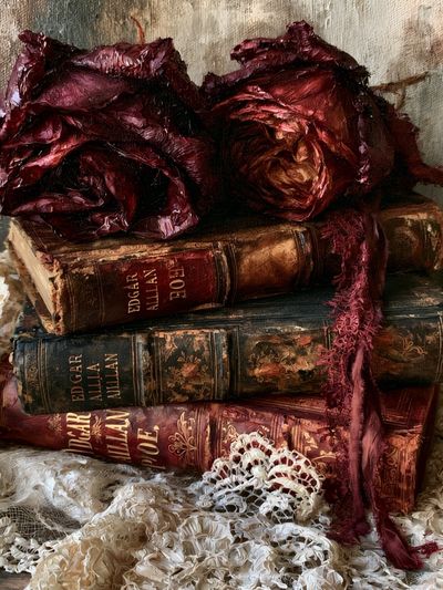 Vintage Books and Roses Still Life Print. poster