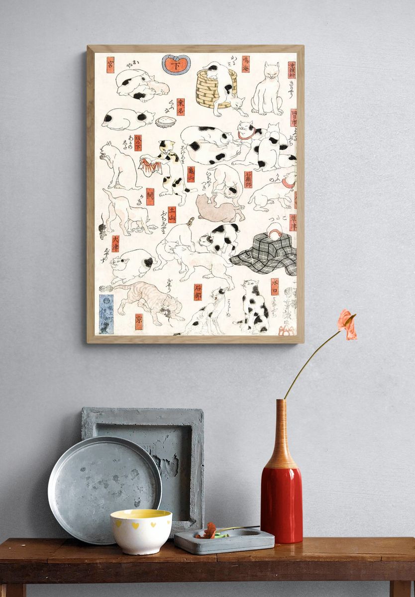 Cats (1847-1850) vintage Japanese woodblock. — room view 3