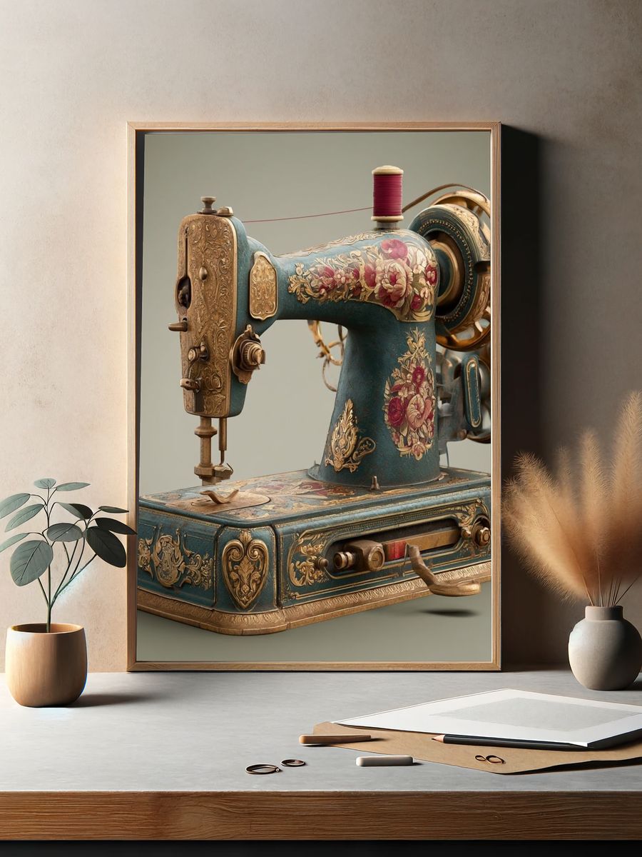 Ornate Vintage Sewing Machine Poster. — room view 2