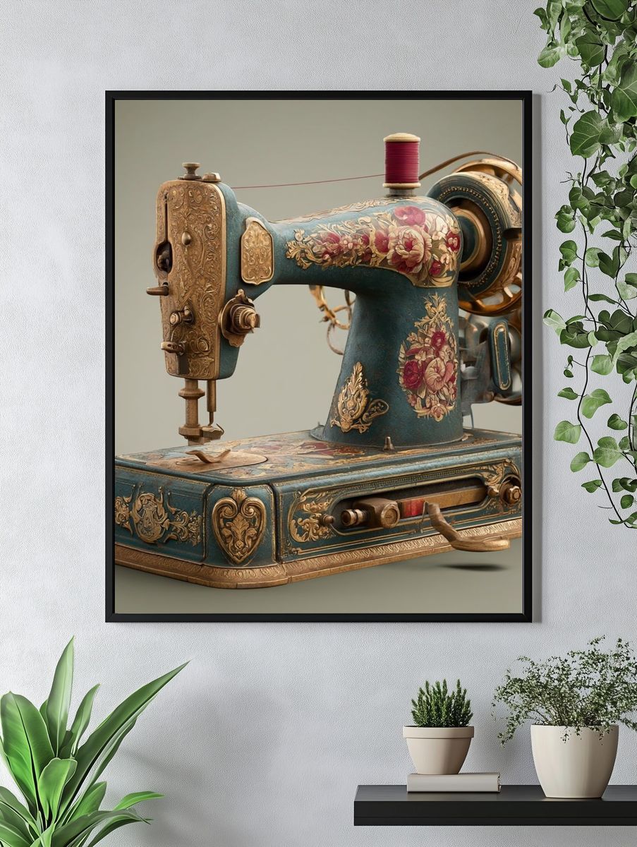Ornate Vintage Sewing Machine Poster. — room view 4