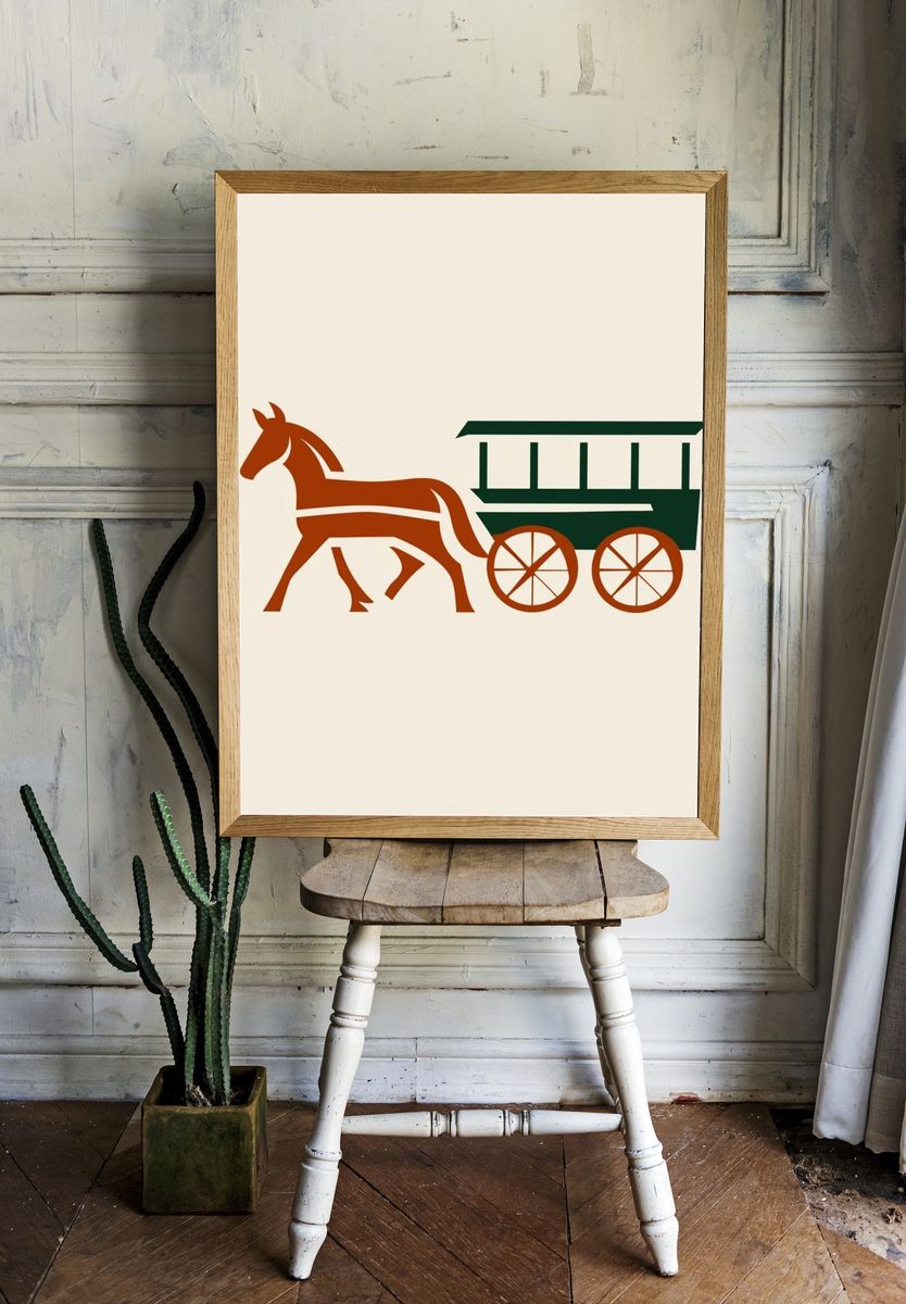 Horse Cart Vintage Print. room preview