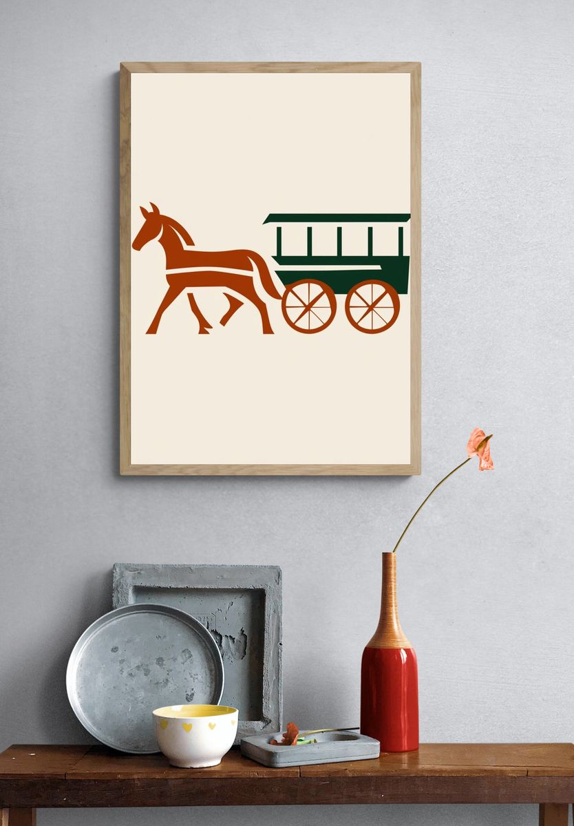 Horse Cart Vintage Print. — room view 3