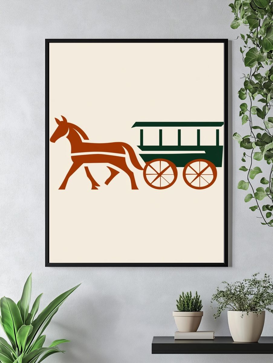 Horse Cart Vintage Print. — room view 4