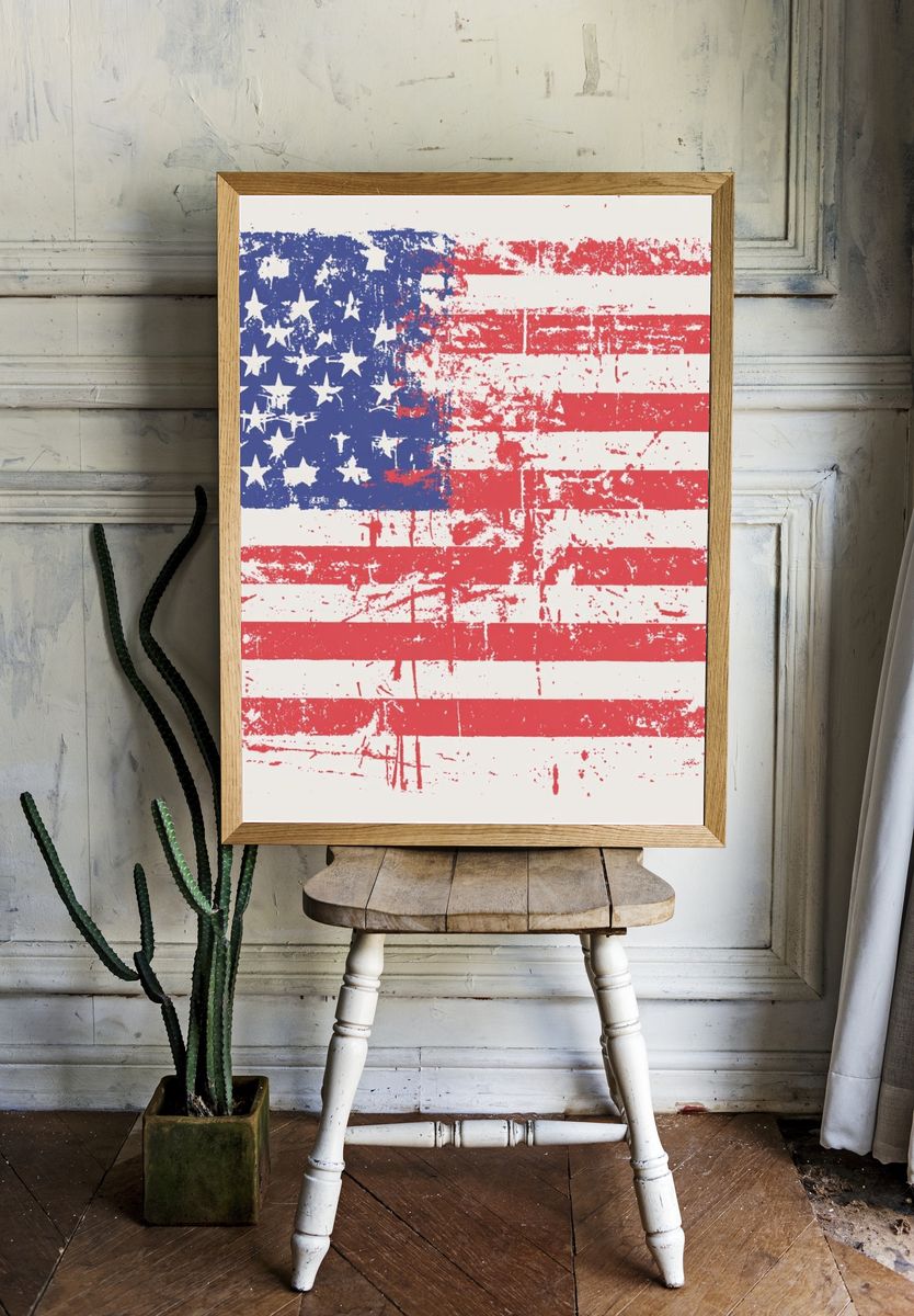 Distressed American Flag Vintage Print. room preview