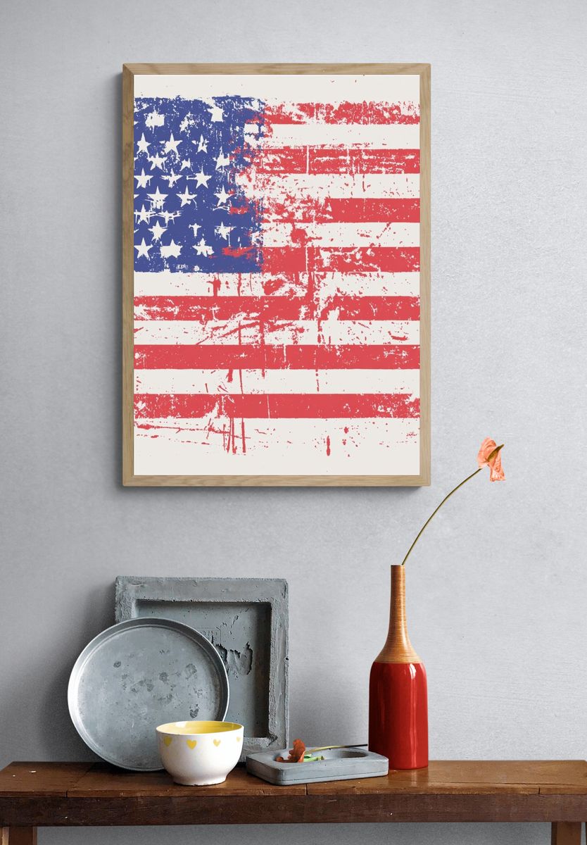 Distressed American Flag Vintage Print. — room view 3