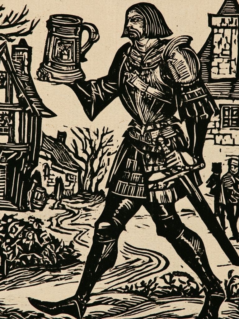 Medieval Village Woodcut Poster. poster — vintage art