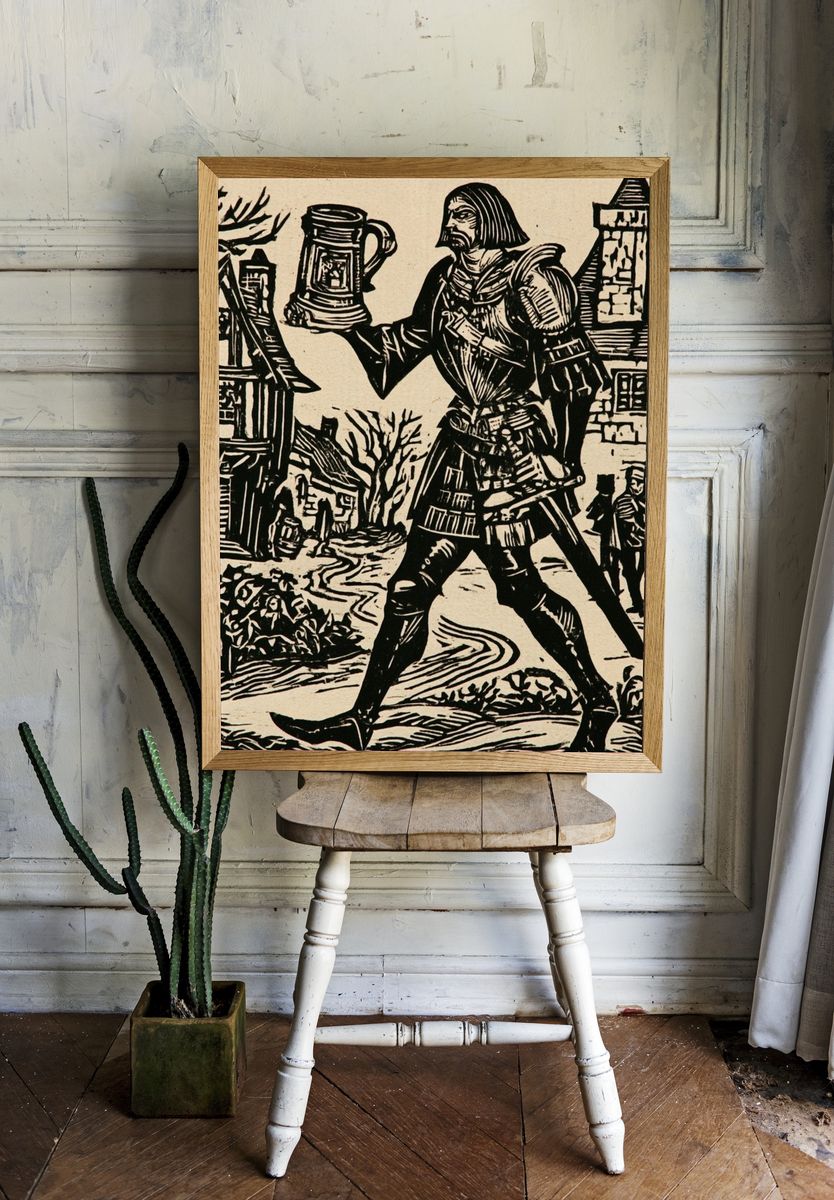 Medieval Village Woodcut Poster. room preview