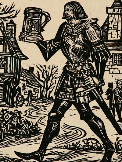 Medieval Village Woodcut Poster.