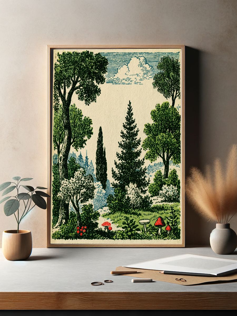Forest Meadow Vintage Print. — room view 2