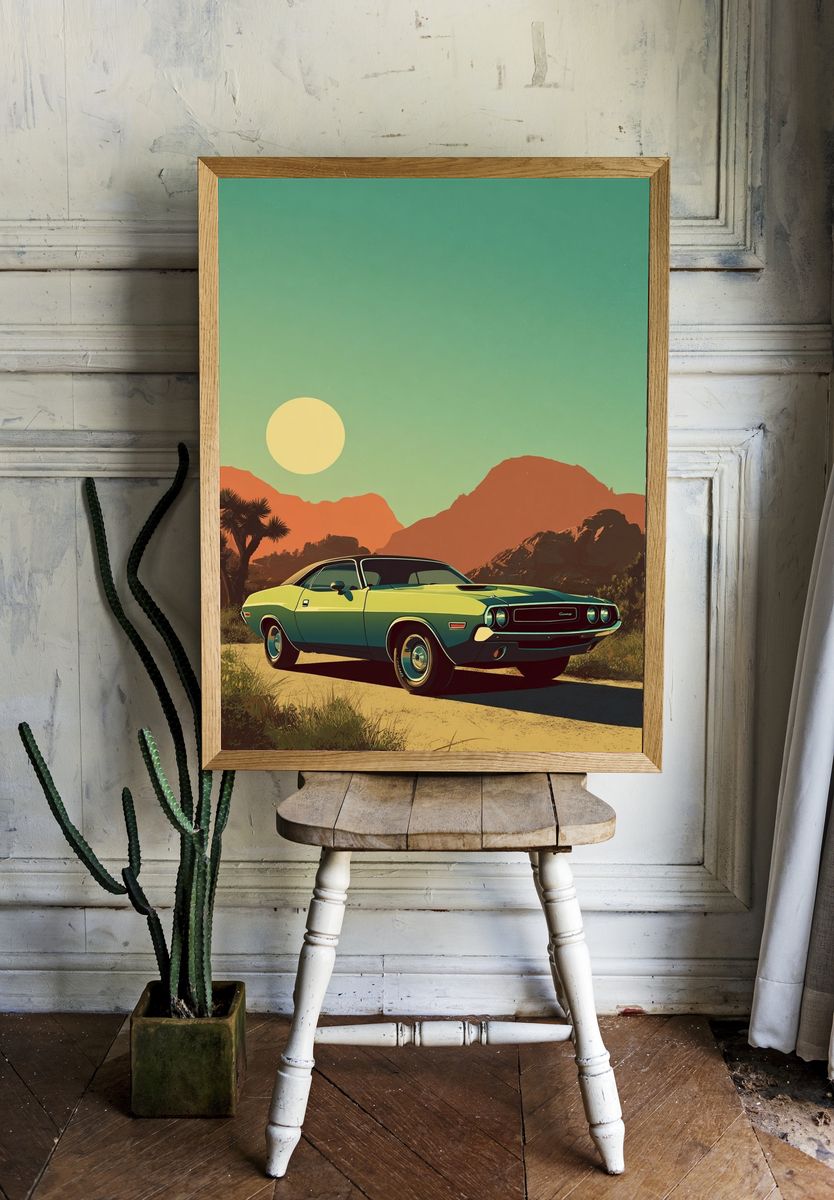 Desert Muscle Car Vintage Poster. room preview