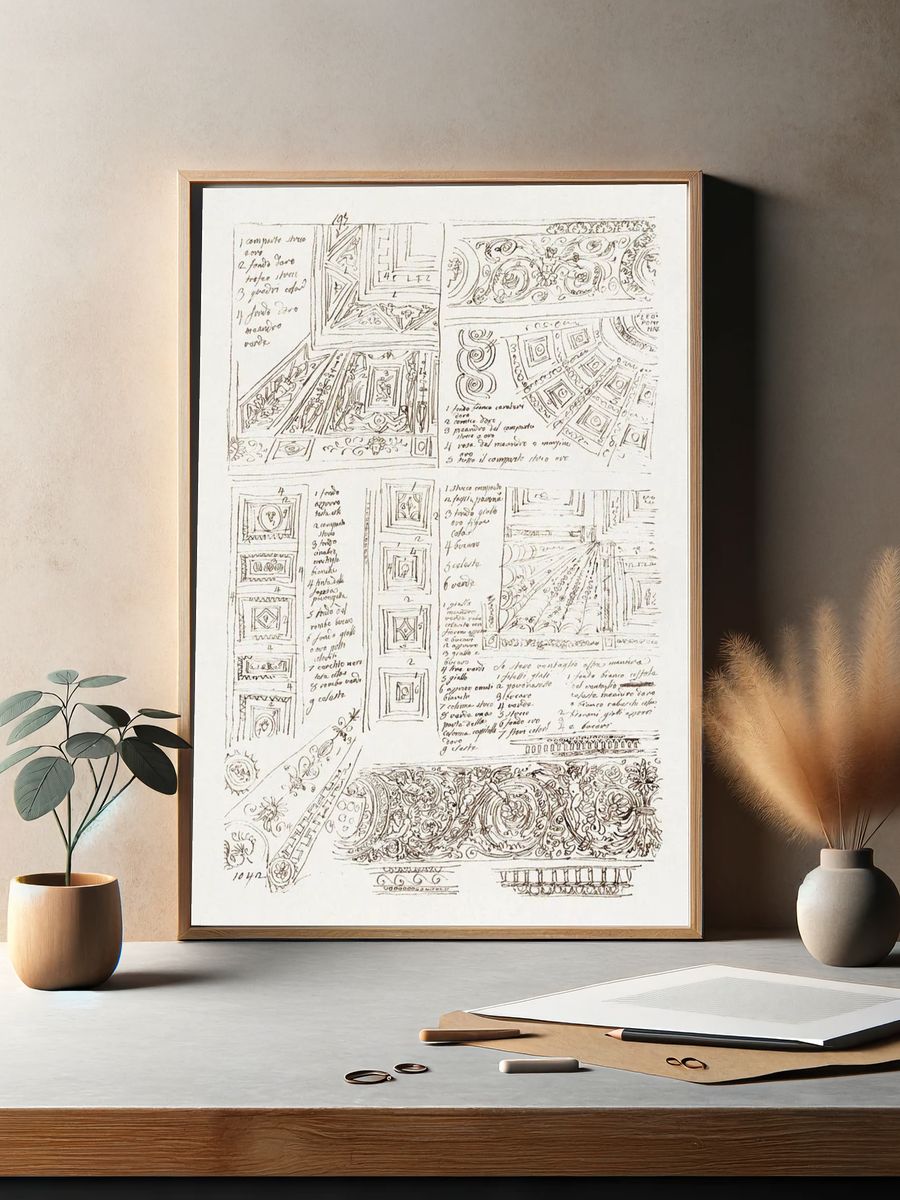 Ornamental Sketch Study Vintage Print. — room view 2