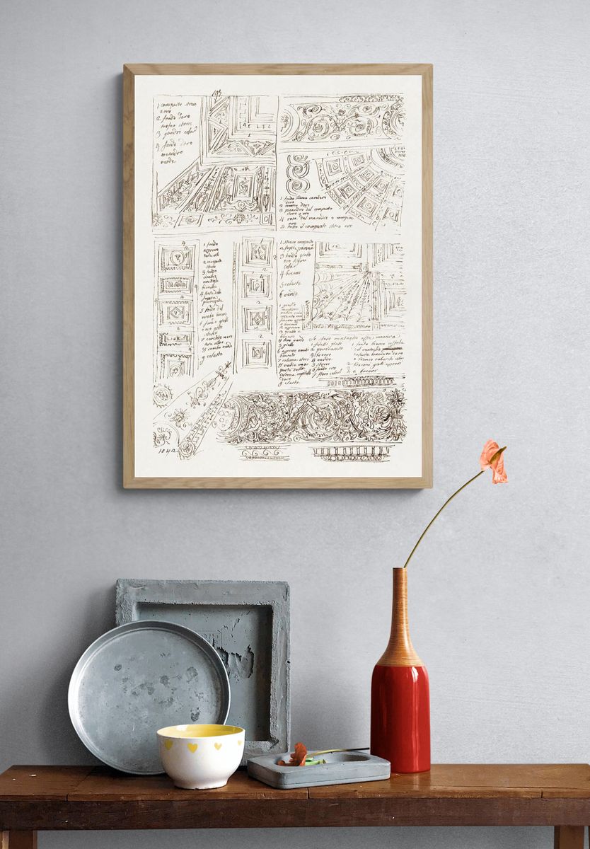 Ornamental Sketch Study Vintage Print. — room view 3