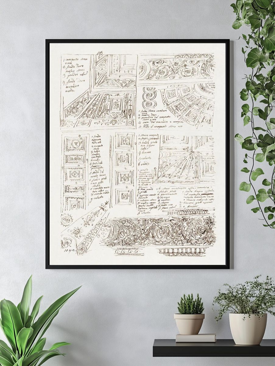 Ornamental Sketch Study Vintage Print. — room view 4