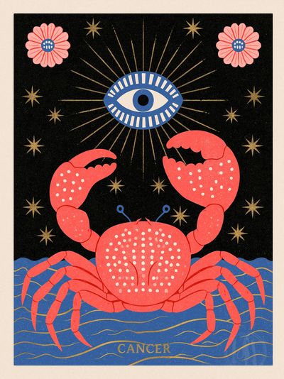Cancer Zodiac Vintage Poster.