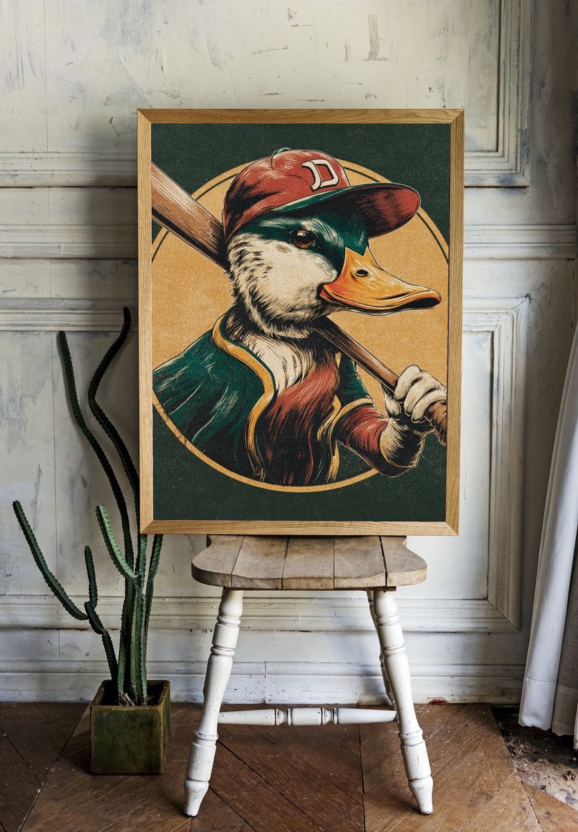 Duck Baseball Vintage Poster room preview