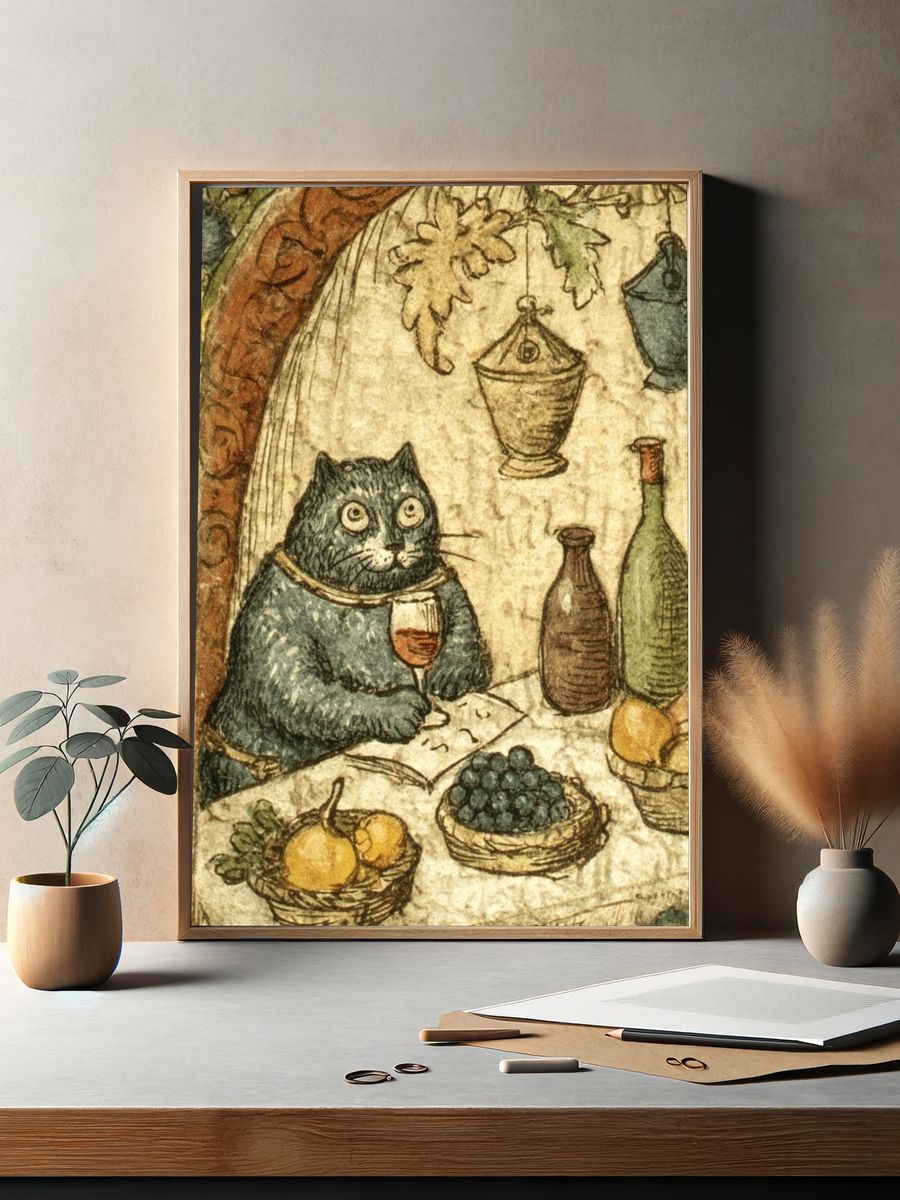 Cat Feast Vintage Illustration Print. — room view 2