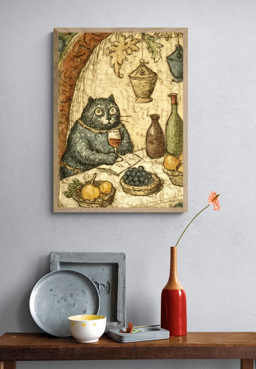 Cat Feast Vintage Illustration Print. — room view 3