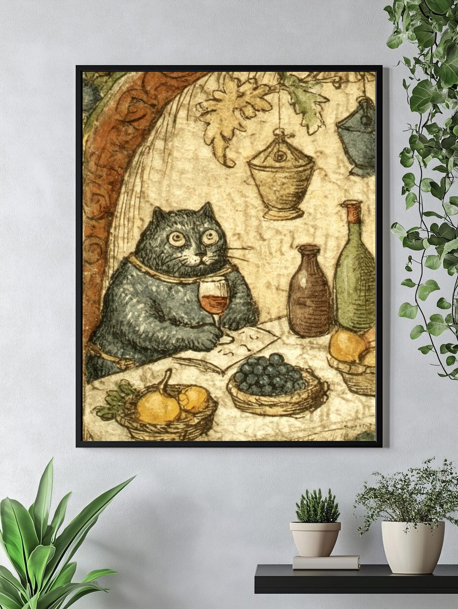 Cat Feast Vintage Illustration Print. — room view 4
