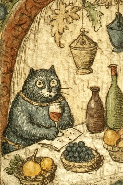 Cat Feast Vintage Illustration Print. poster