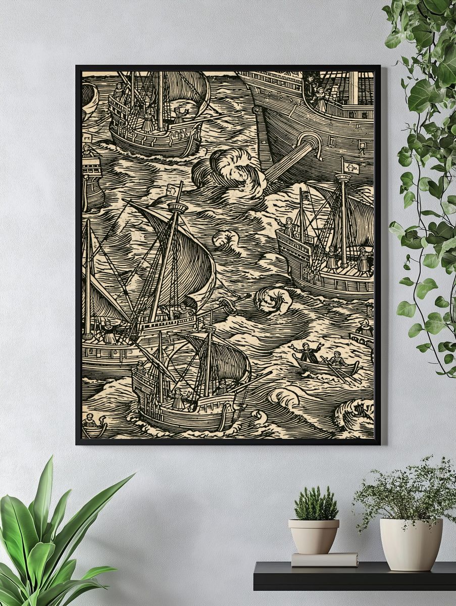 Woodcut Sailing Fleet Poster. — room view 4