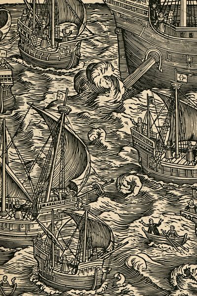Woodcut Sailing Fleet Poster.