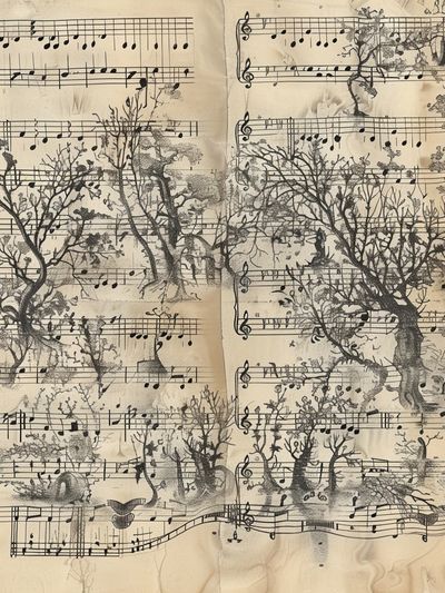 Musical Trees Vintage Print.