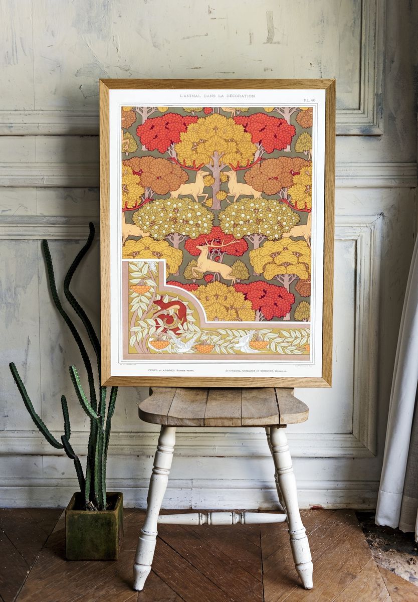 Cerfs et arbres, papier peint room preview
