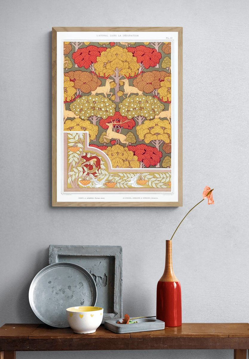Cerfs et arbres, papier peint. — room view 3