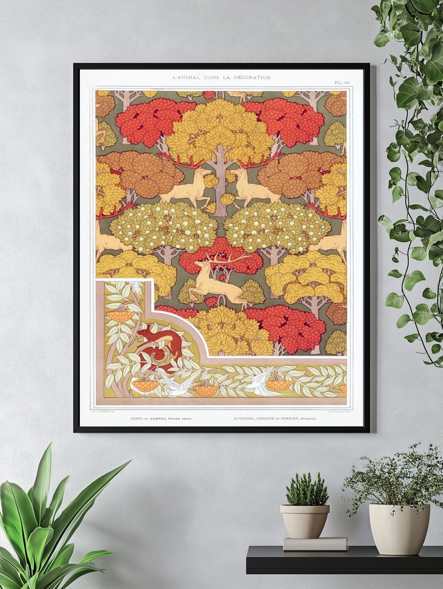 Cerfs et arbres, papier peint. — room view 4