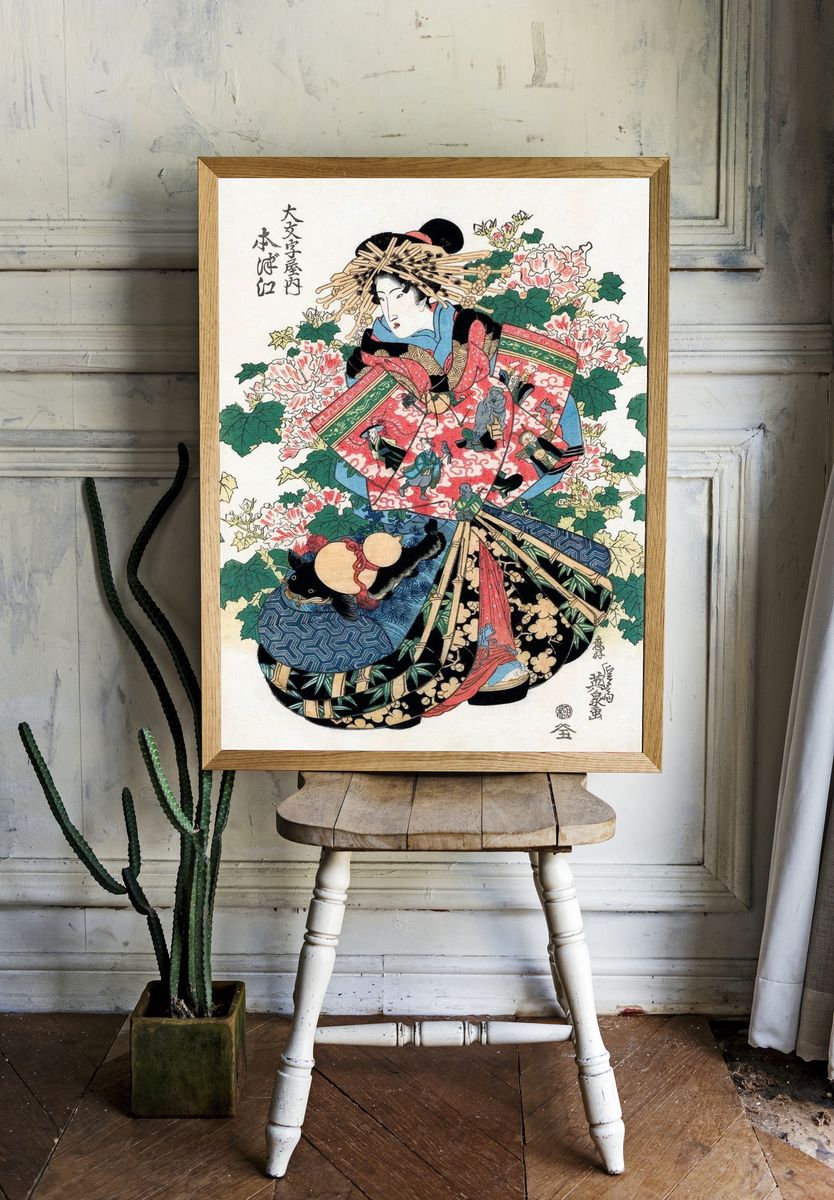 Japanese Geisha Floral Ukiyo-e Print. — room view 1