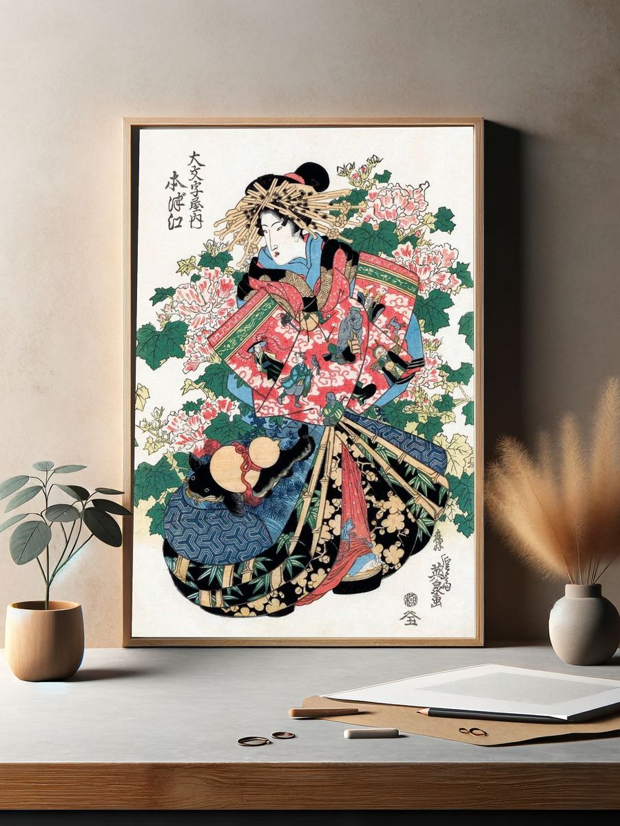 Japanese Geisha Floral Ukiyo-e Print. — room view 2