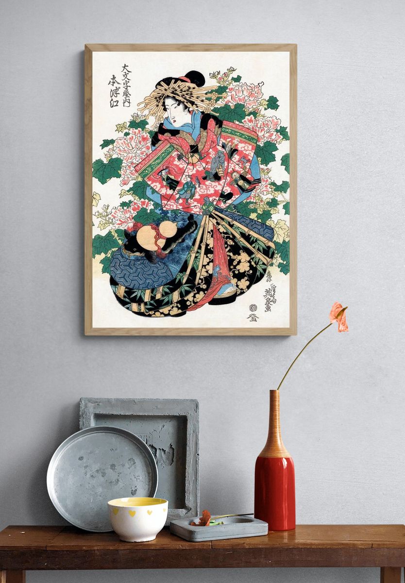 Japanese Geisha Floral Ukiyo-e Print. — room view 3