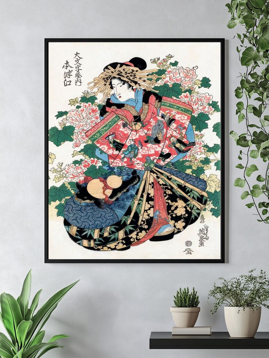 Japanese Geisha Floral Ukiyo-e Print. — room view 4