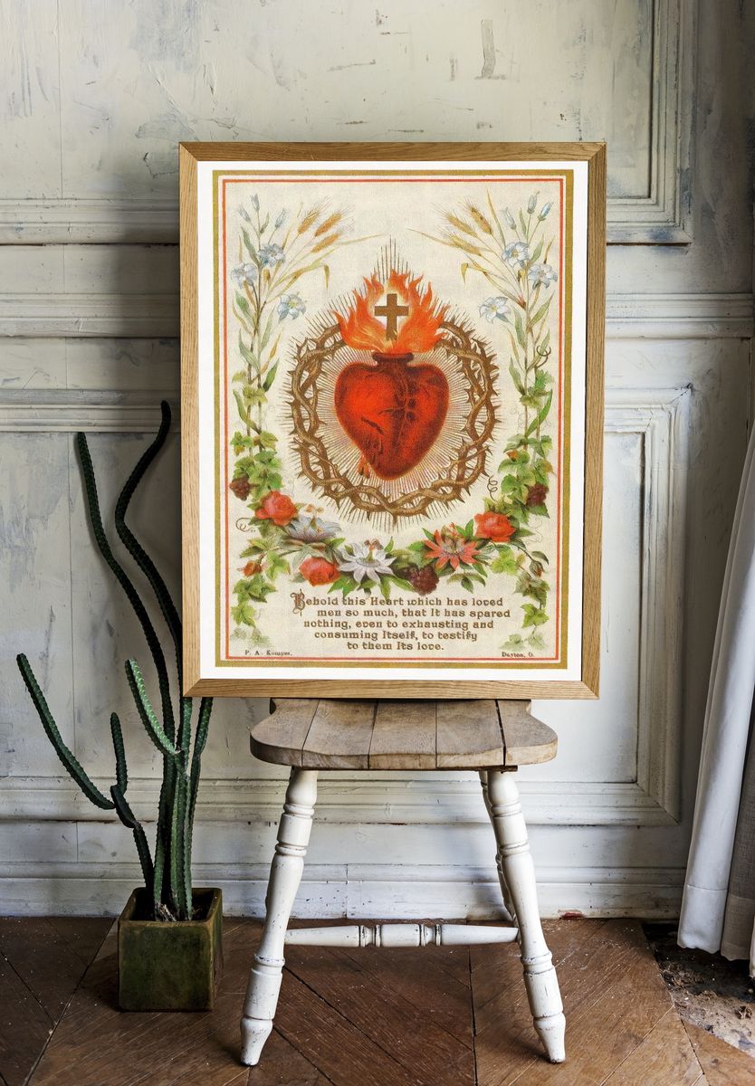 Sacred Heart holy card, vintage. — room view 1