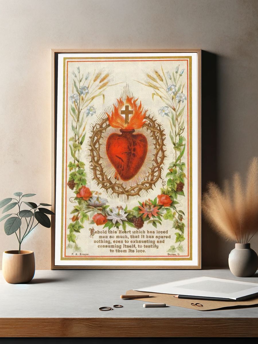 Sacred Heart holy card, vintage. — room view 2