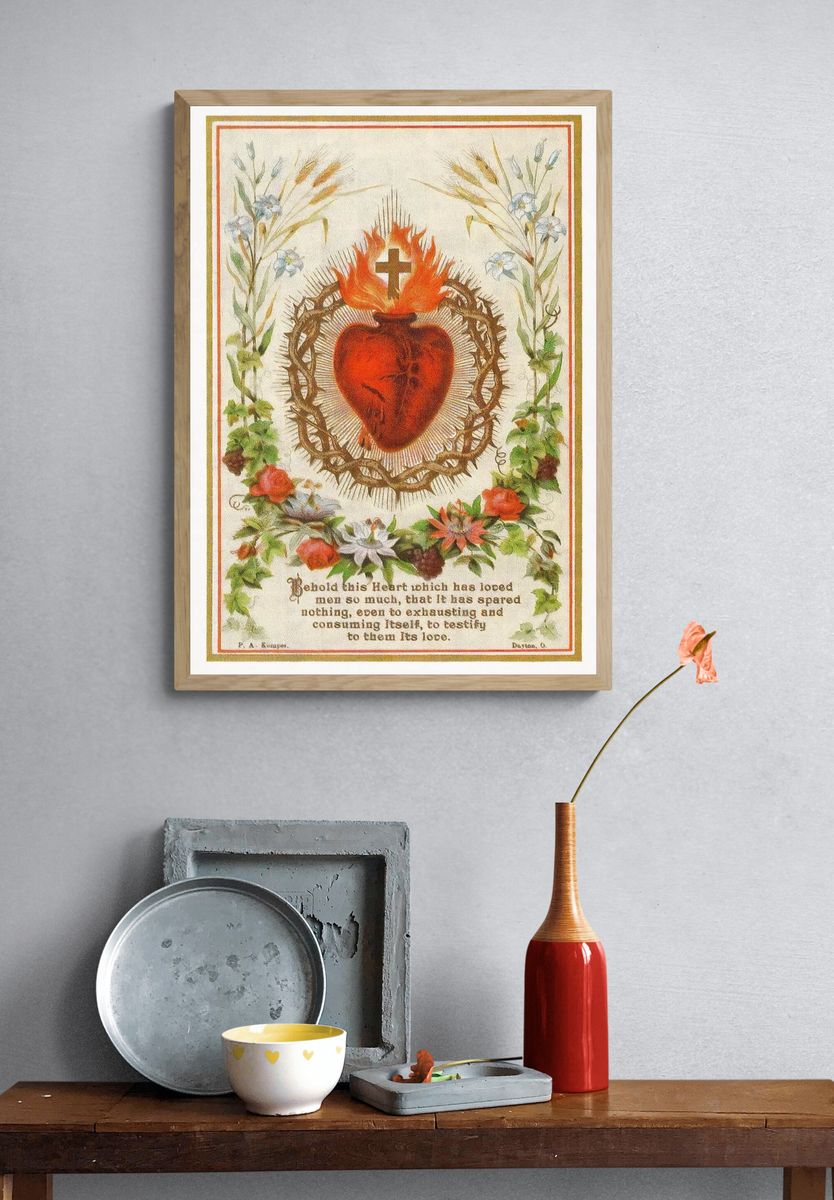 Sacred Heart holy card, vintage. — room view 3
